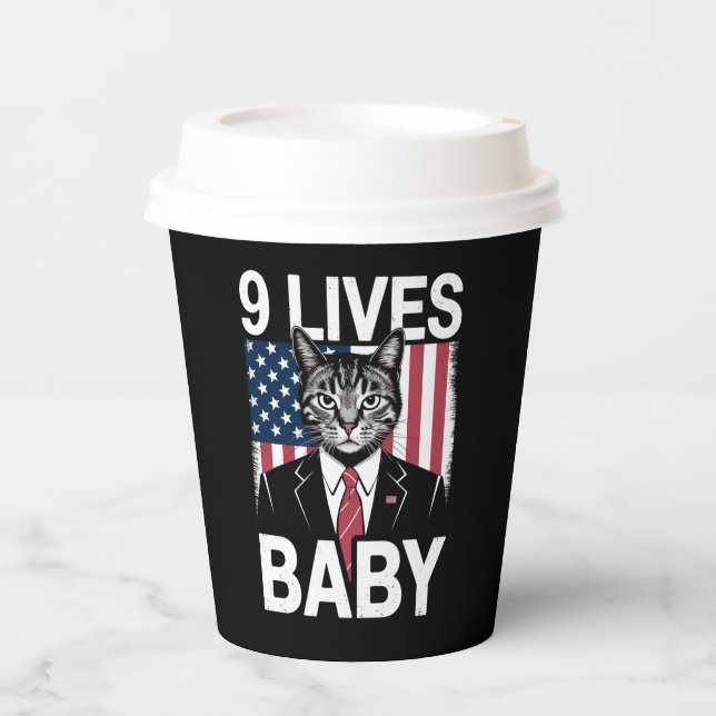 Cat Trump 9 Lives Baby Funny Trump Cat Pappbecher (Vorderseite)