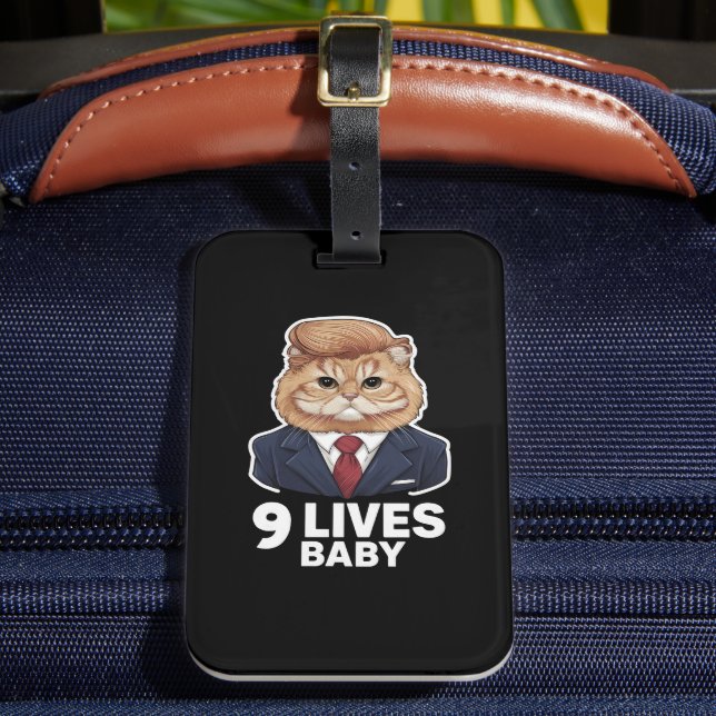 Cat Trump 9 Lives Baby Gepäckanhänger (Vorderseite Insitu 2)