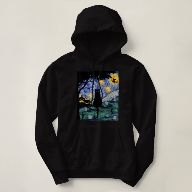 Cat Tshirt, Beängstigendes Night Cat T-Shirt, Van  Hoodie (Design vorne)