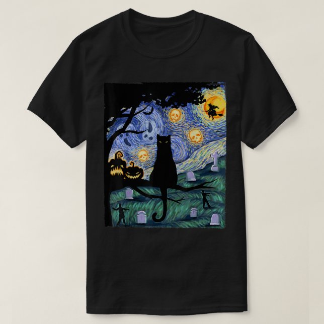 Cat Tshirt, Beängstigendes Night Cat T-Shirt, Van  T-Shirt (Design vorne)
