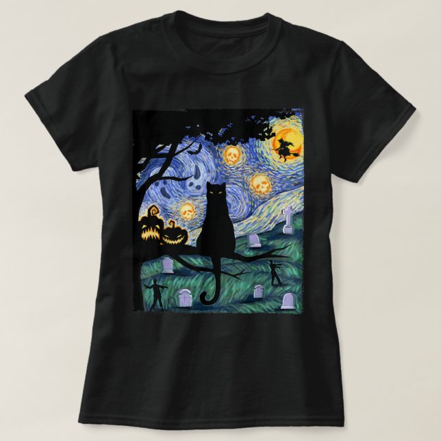 Cat Tshirt, Beängstigendes Night Cat T-Shirt, Van  T-Shirt (Design vorne)