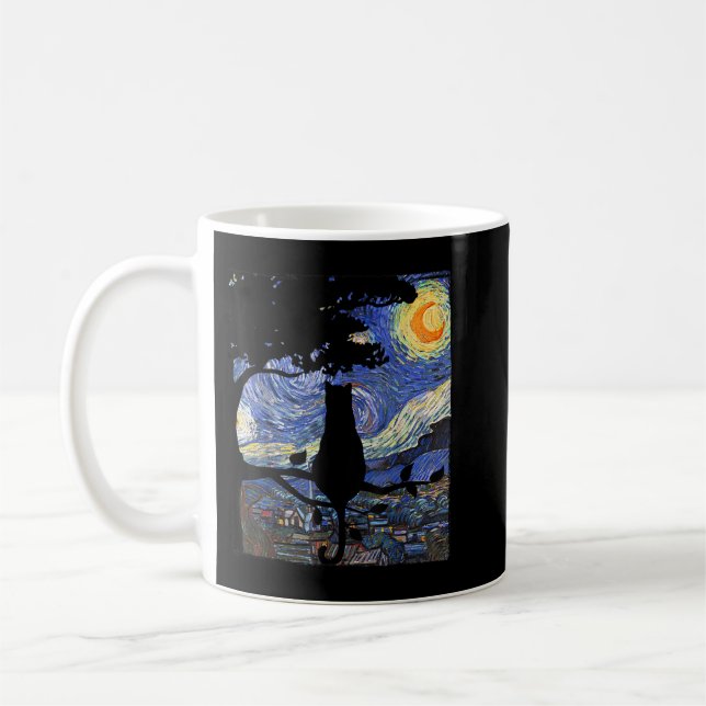 Cat Tshirt, Starry Night Cat T-Shirt, Van Gogh Cat Kaffeetasse (Links)