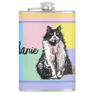 Cat Tuxedo Pastel Cats Womens Pastellfarben Flachmann