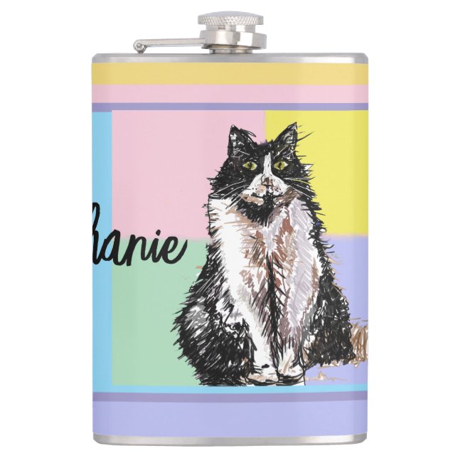 Cat Tuxedo Pastel Cats Womens Pastellfarben Flachmann (Vorderseite)