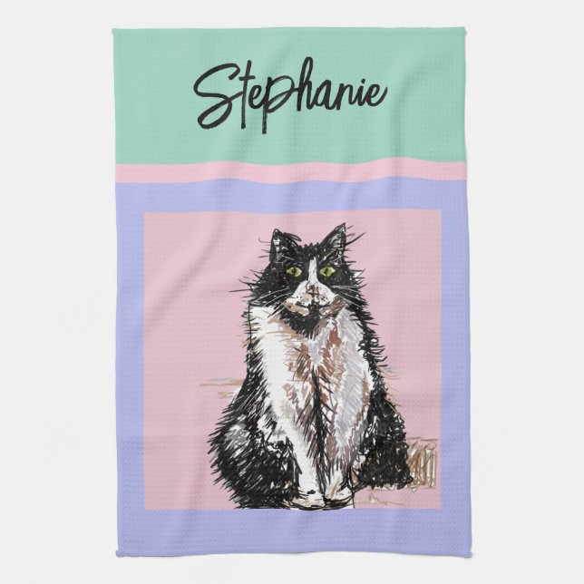 Cat Tuxedo Pastel Cats Womens Pastellfarben Geschirrtuch (Vertikal)