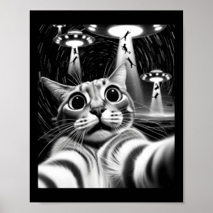 Cat Ufasion _ Funny Cat Meme Retro Alien Cat Poster