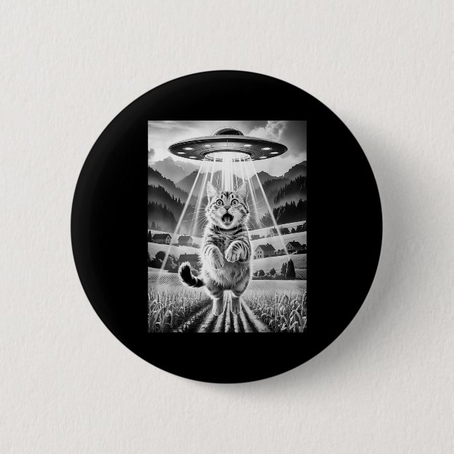 Cat Ufo Alien Abduction Funny Graphic Tees Men Wom Button (Vorderseite)