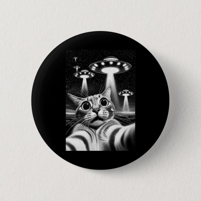 Cat Ufo Funny Invasion Meme Retro Alien Cat Ufo Se Button (Vorderseite)