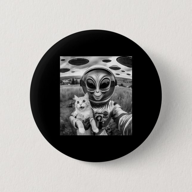 Cat Ufo Selfie Cat Alien Abduction Funny Cat Gesch Button (Vorderseite)