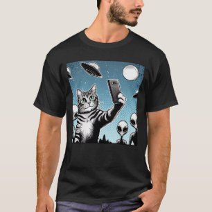 Cat UFO Selfie: Green Alien #10 T-Shirt