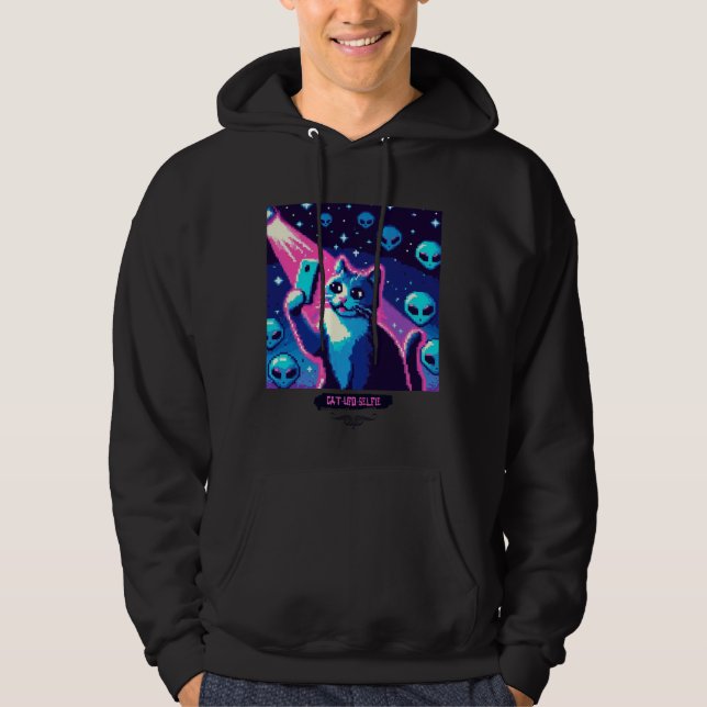 Cat UFO Selfie: Pixel Art #4 Hoodie (Vorderseite)