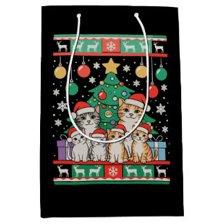 Cat Ugly Christmas Tree Lights Xmas Holiday Mittlere Geschenktüte
