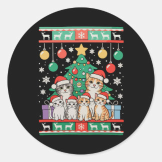 Cat Ugly Christmas Tree Lights Xmas Holiday Runder Aufkleber