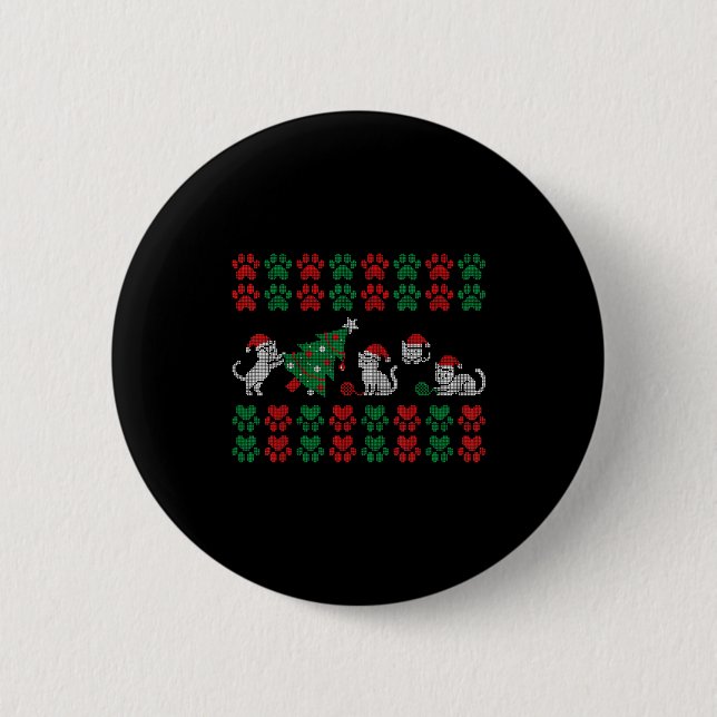 Cat Ugly Sweater Pattern Christmas Knitting  Button (Vorderseite)