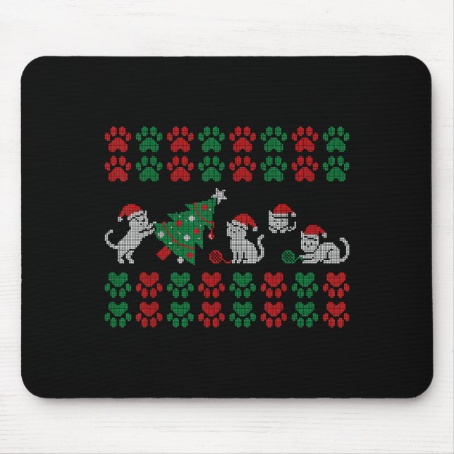 Cat Ugly Sweater Pattern Christmas Knitting  Mousepad (Vorne)