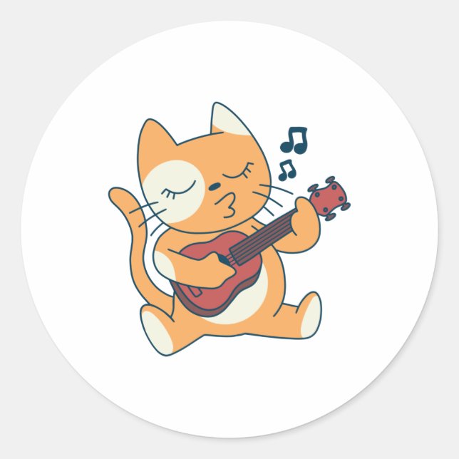 Cat Ukelele Musikdesign Runder Aufkleber (Vorderseite)