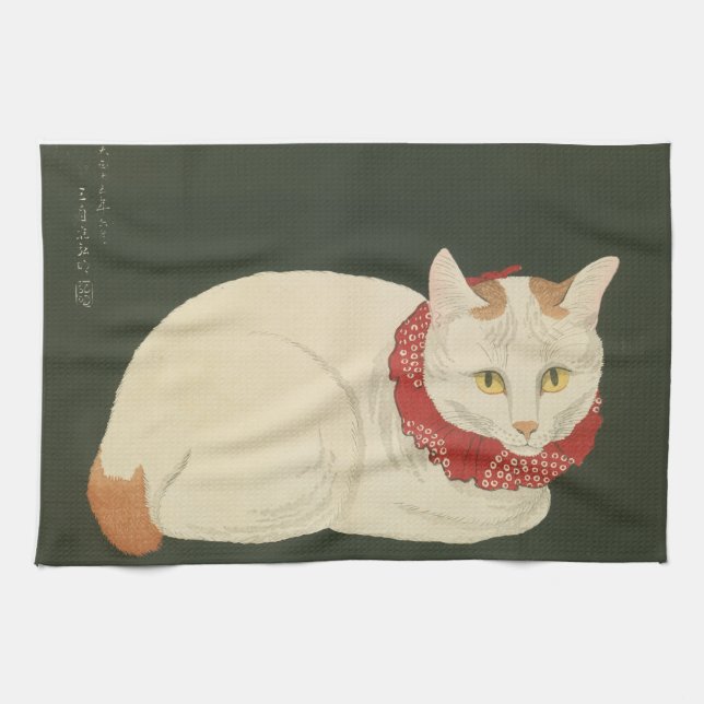 Cat Ukiyo-e print, early 1900s Geschirrtuch (Horizontal)