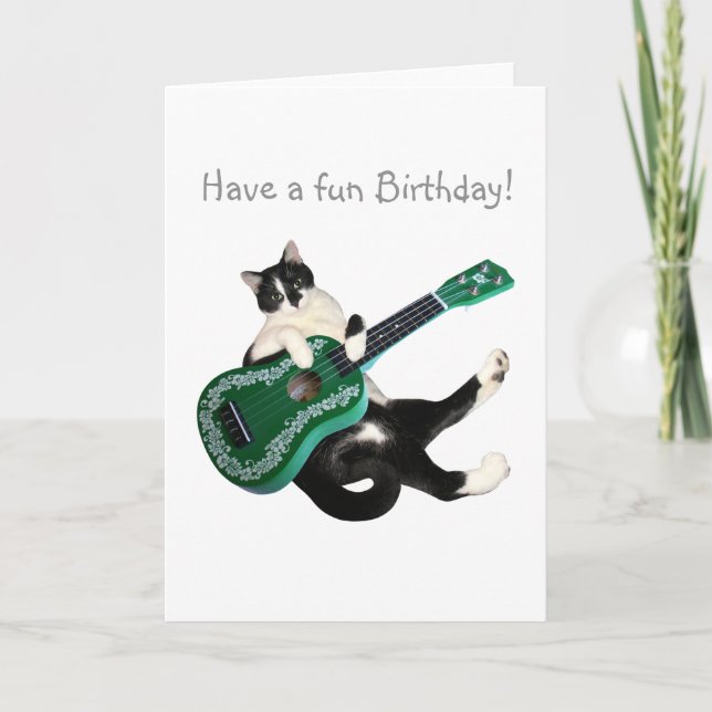 Cat Ukulele Birthday Card Karte (Vorderseite)