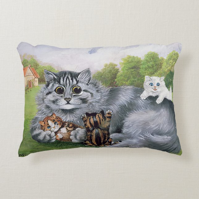 Cat und ihre Kittens, Louis Wain Dekokissen (Vorderseite)