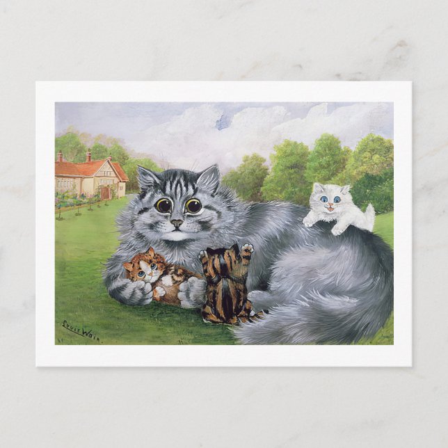Cat und ihre Kittens, Louis Wain Postkarte (Vorderseite)
