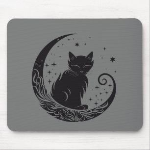 Cat Under Moon Sky Furry Niedlicher Vector Graphic Mousepad