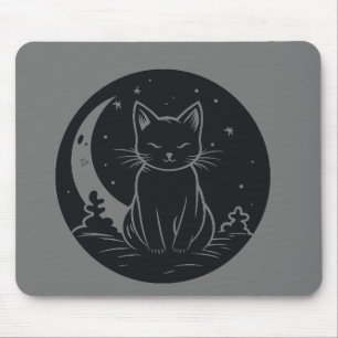 Cat Under Moon Sky Furry Niedlicher Vector Graphic Mousepad