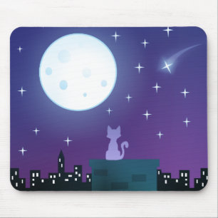 Cat Under the Moonlight Mousepad