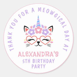 Cat Unicorn Geburtstag Vielen Dank Pink Lila Blue Runder Aufkleber