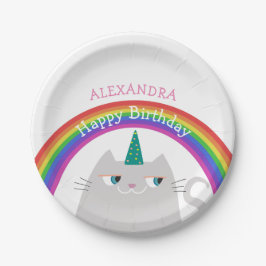Cat Unicorn Girl Birthday Pappteller