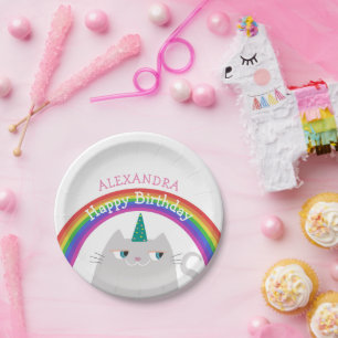 Cat Unicorn Girl Birthday Pappteller