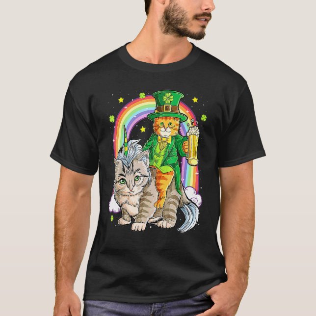 Cat Unicorn Leprechaun St Patricks Day Women Catic T-Shirt (Vorderseite)
