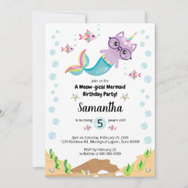 Cat Unicorn Mermaid Under Sea Birthday Party Einladung