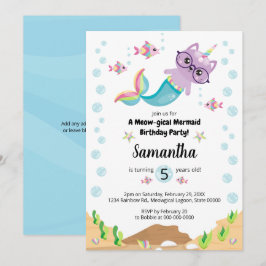 Cat Unicorn Mermaid Under Sea Birthday Party Einladung