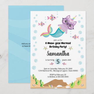 Cat Unicorn Mermaid Under Sea Birthday Party Einladung