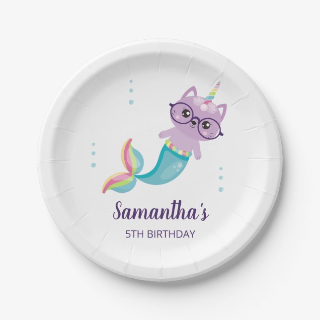 Cat Unicorn Mermaid Under Sea Birthday Party Pappteller (Vorderseite)