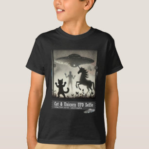 Cat & Unicorn UFO Selfie: Alien Ship (kids) #01 T-Shirt
