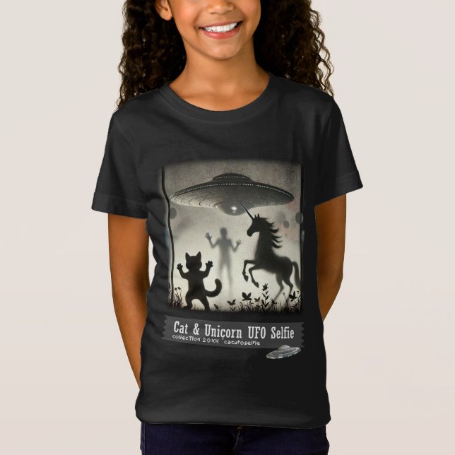 Cat & Unicorn UFO Selfie: Alien Ship (kids) #03 T-Shirt (Vorderseite)