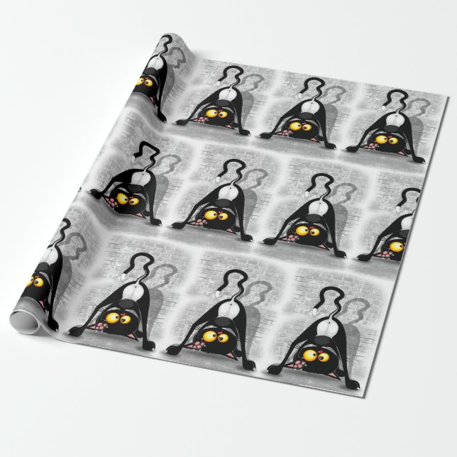 Cat Upside Down Funny Cartoon Charakter Geschenkpapier (Ungerollt)