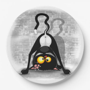 Cat Upside Down Funny Cartoon Charakter Pappteller