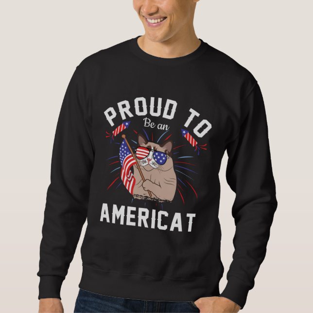 Cat US Flag Sunglasses Proud To Be An Americat Sweatshirt (Vorderseite)