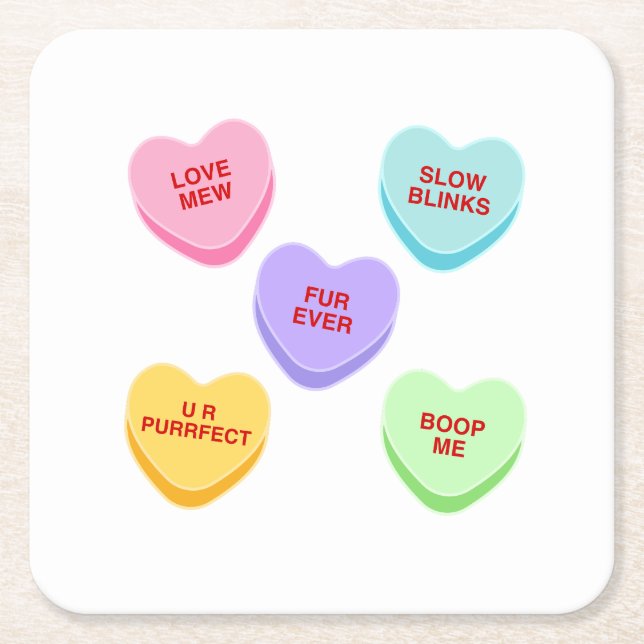 Cat Valentine Candy Hearts Paper Untersetzer (Vorderseite)