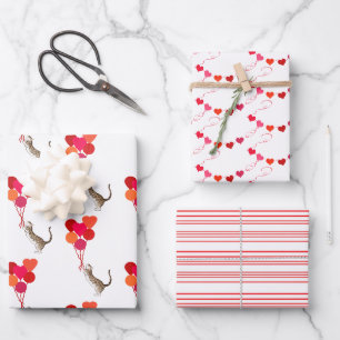 Cat Valentine Rot, Rosa und Weiß Geschenkpapier Set