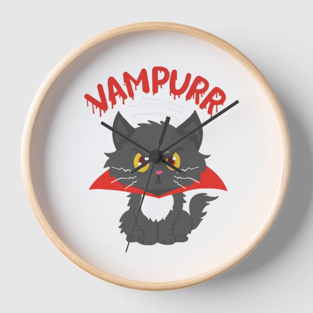 Cat Vampire Halloween Uhr (Vorderseite)