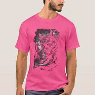 Cat Vampire mit Reißzähnen und Mantel in Schatten T-Shirt