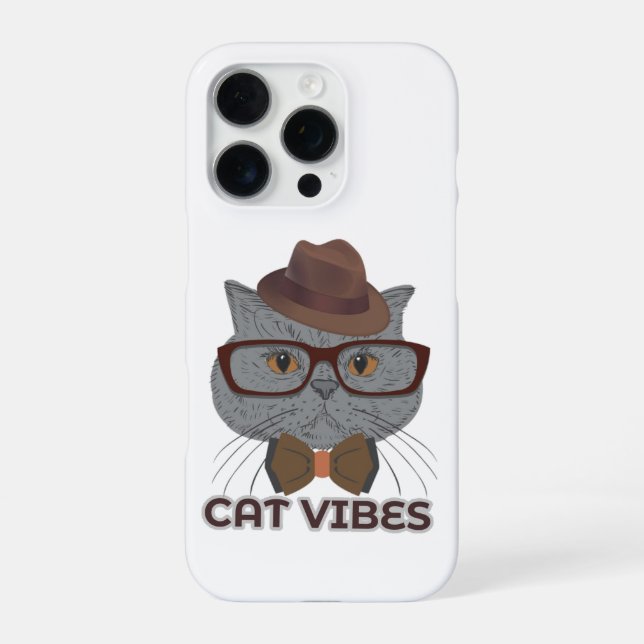 Cat Vibes – Cool Grey Cat Design iPhone 16 Pro Hülle (Rückseite)
