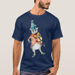 Cat Violin Fiddle Wasserfarbe Malerei T-Shirt