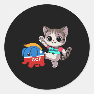 Cat Vs. Gop Elephant - Kamala Harris - Anti Trump Runder Aufkleber