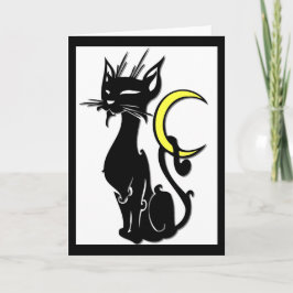 Cat w/Moon Blank Grußkarte Karte