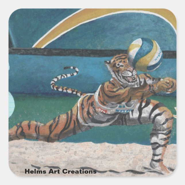 Cat Warrior Beach Volleyball Fantasy Art Stickers (Vorderseite)