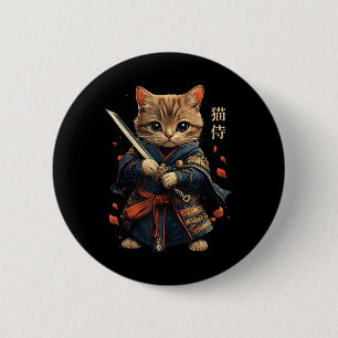Cat Warrior Japanisch Samurai Cat Tattoo Kawaii Ni Button
